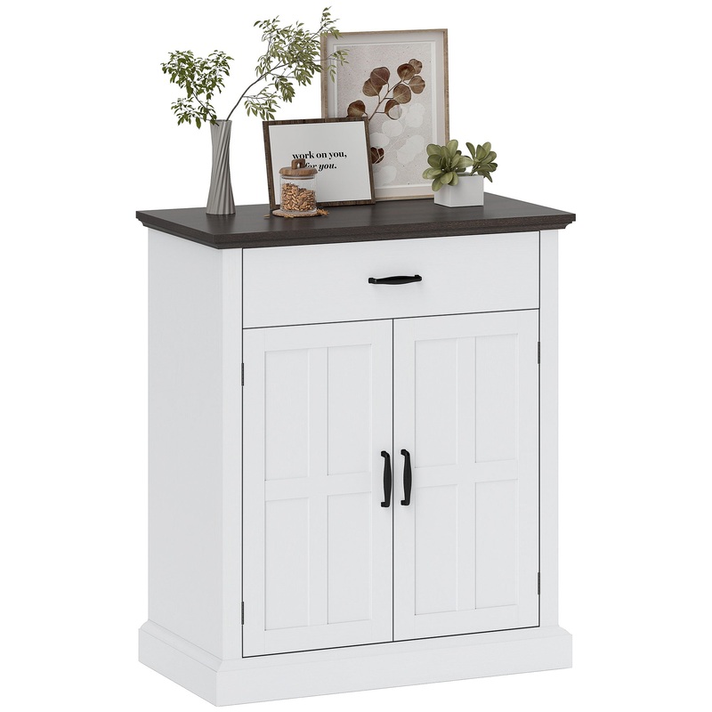 Sideboard Storage Cabinet with Thick Tabletop and 2 Barn Doors White