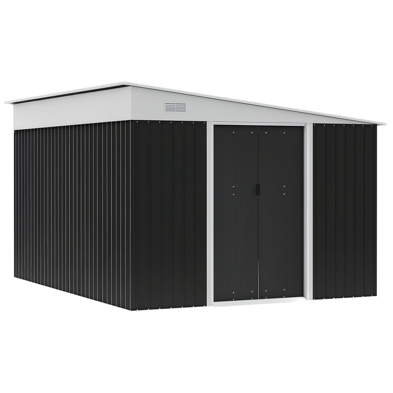 Steel Garden Storage Shed w/ Sliding Doors Black