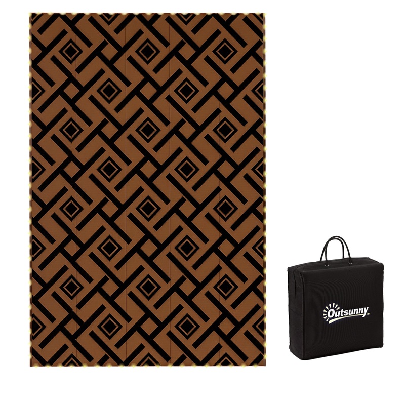 Waterproof Outdoor Rug W/ LED String Light, 182 x 274cm, Brown & Black