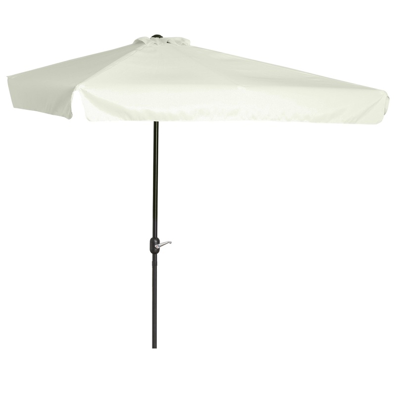 2.3m Half Round Parasol Garden Sun Umbrella Metal w/ Crank Off-White
