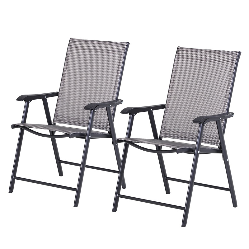 2-PCS Garden Armchairs Outdoor Patio Folding Modern Furniture Grey