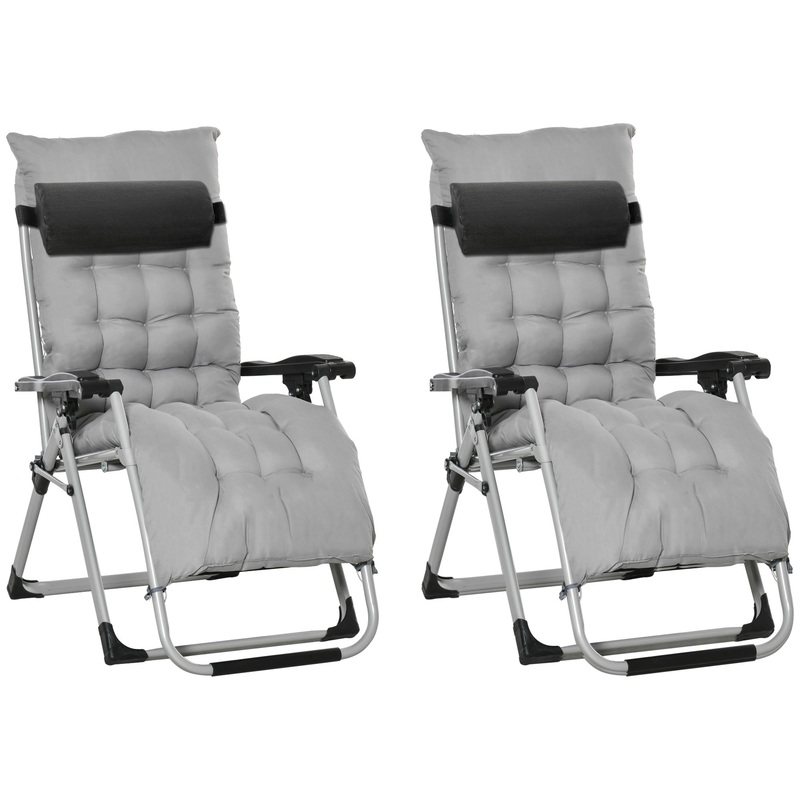 2 PCS Reclining Zero Gravity Chair Folding Lounger Cushion Light Grey