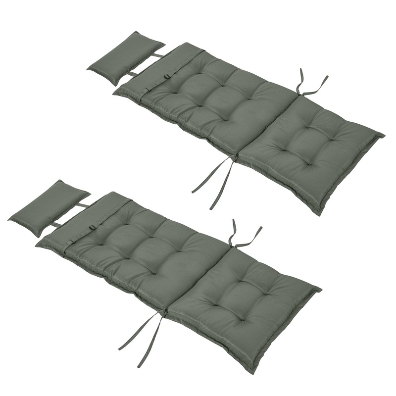 2 Pieces Patio Chair Cushion Set, High Back Seat Pads with Pillow, Grey