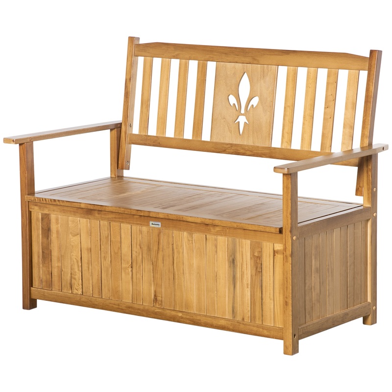 2 Seater Wood Garden Storage Bench Outdoor Storage Box Natural