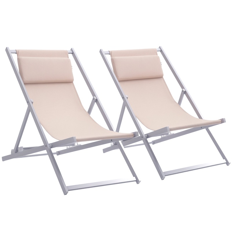 2Pcs Texteline Chaise Lounge Recliner Chair Adjust Lounger Patio Beige