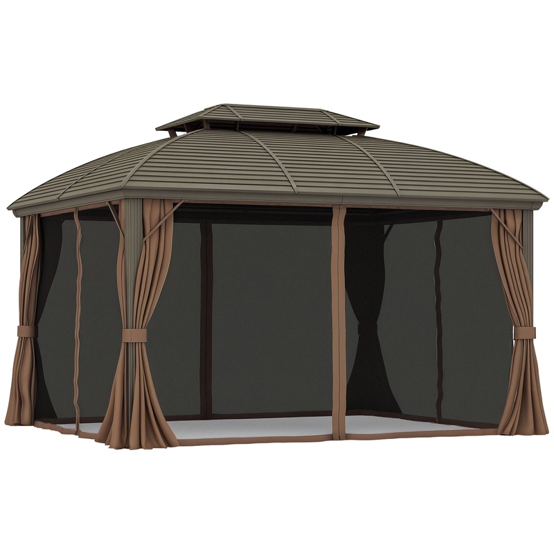 3.65 x 3(m) Aluminium Outdoor Gazebo w/ Hardtop Double Roof, Coffee