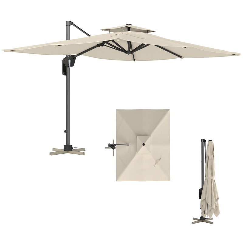 3.7 x 2.7 m Cantilever Parasol w/ 360 Rotation, Black