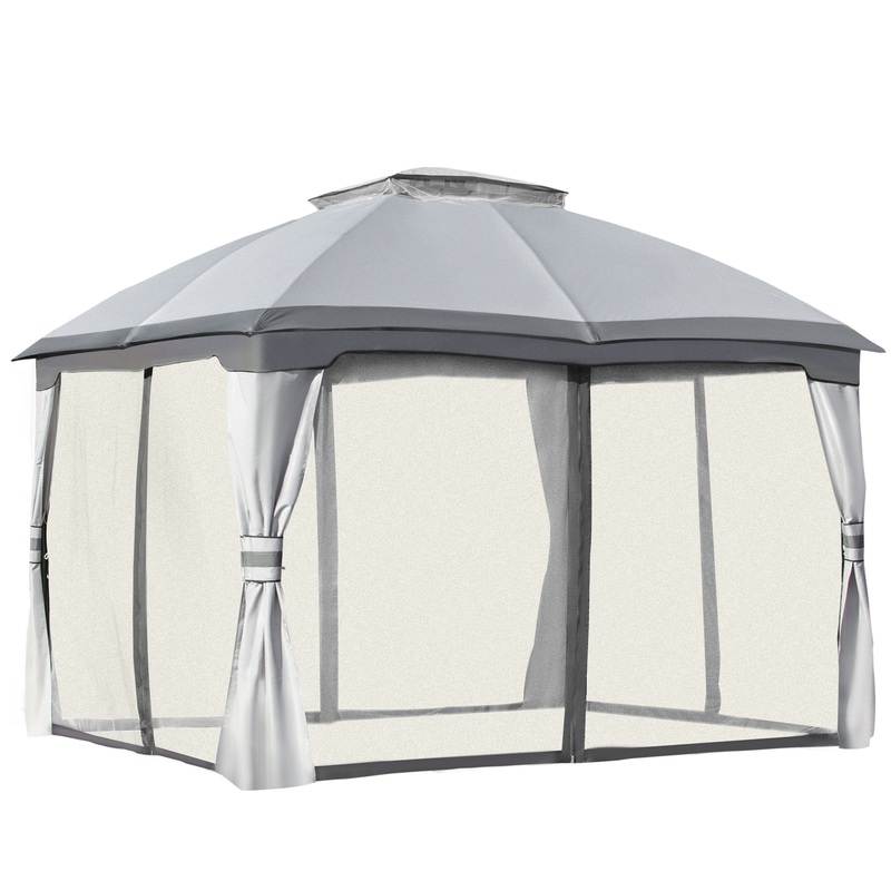 3.7 x 3(m) Outdoor Steel Frame Gazebo with 2-Tier Roof Sidewalls Garden