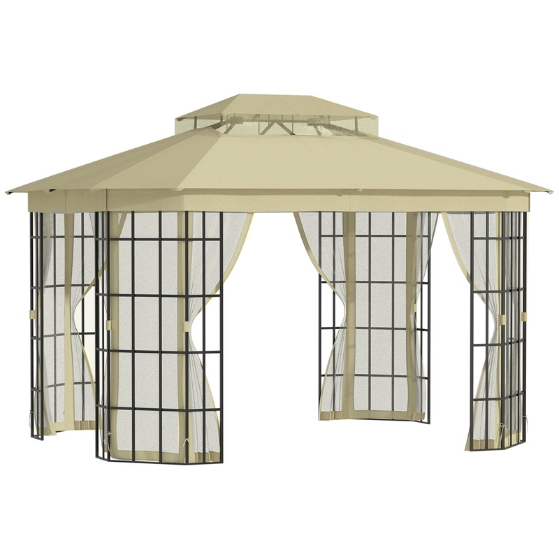 3.7 x 3(m) Patio Gazebo Garden Shelter w/ Mosquito Netting, Beige