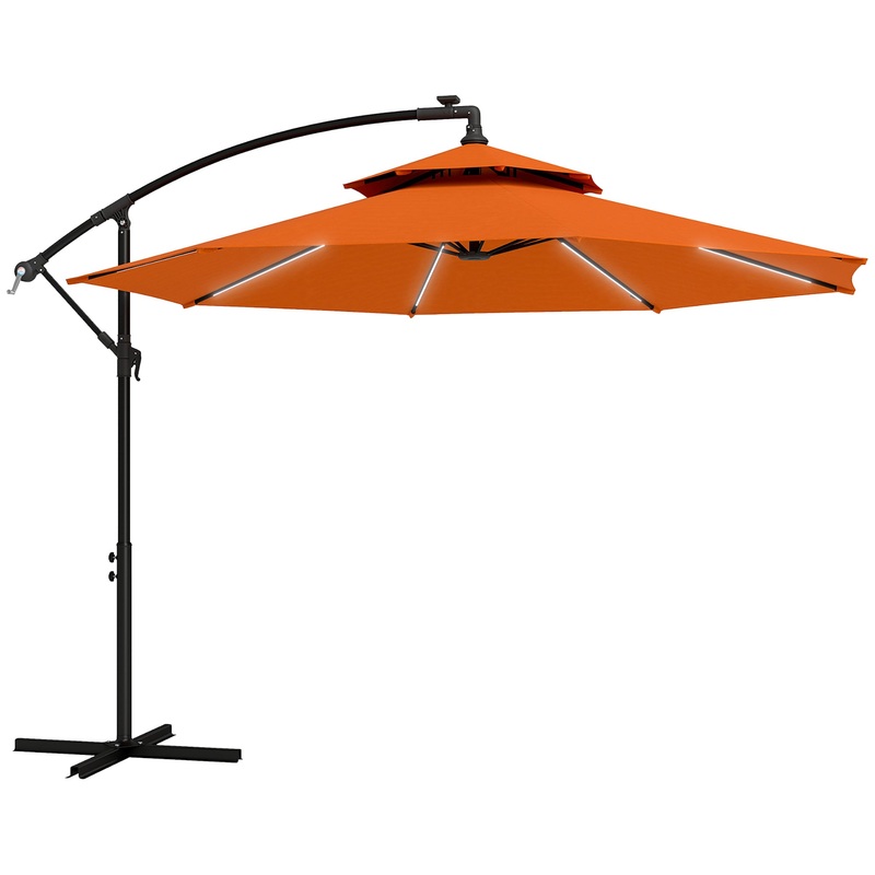 3(m) Cantilever Parasol Hanging Banana Umbrella w/ lights, Orange