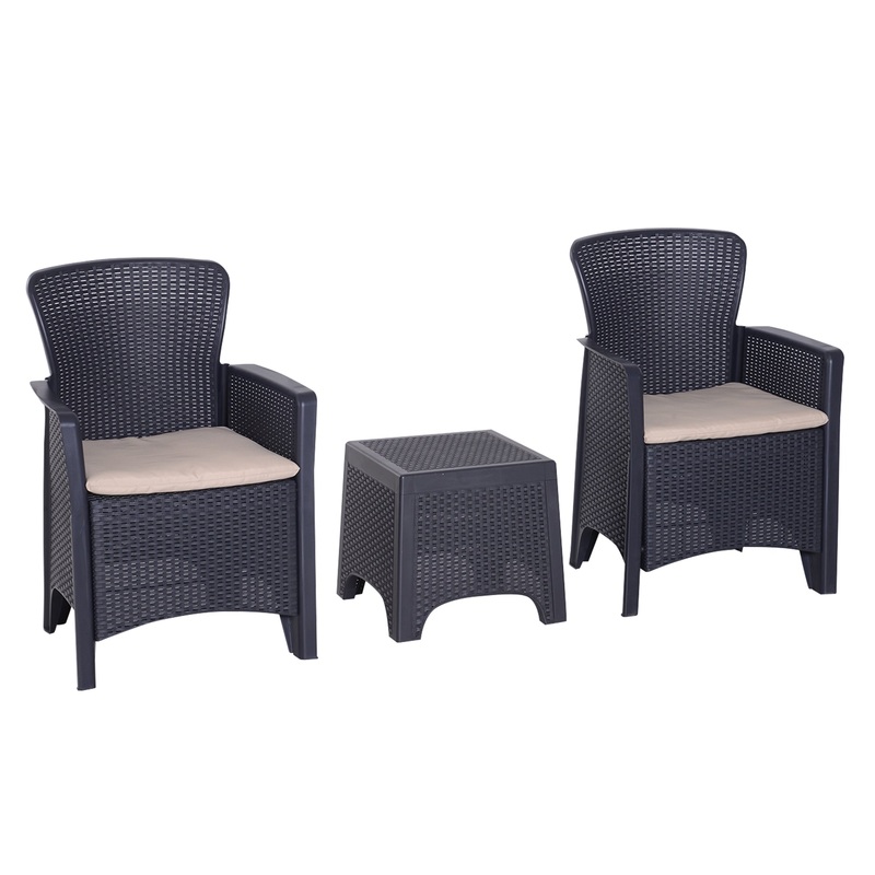 3-PCS Conversation Set Rattan Sofa Furniture Set Polyester Cushion