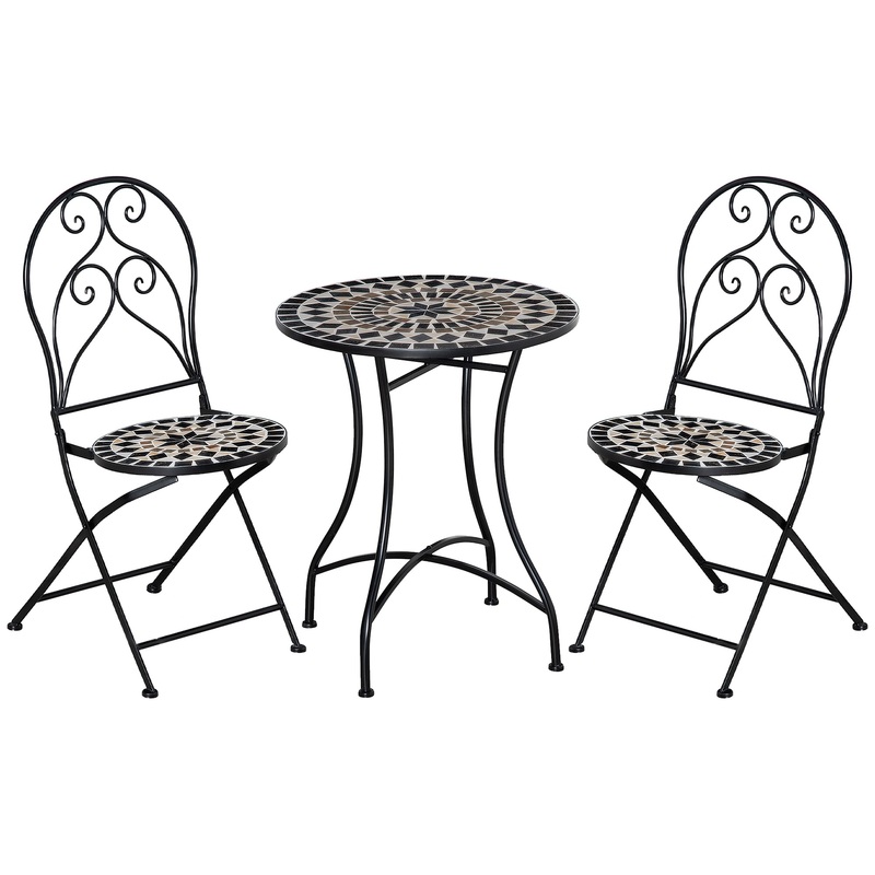 3 PCs Garden Bistro Set W/ Balcony Table and Chairs Metal Frame