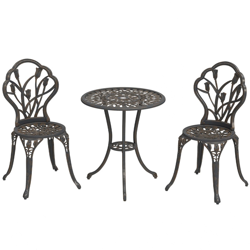 3 Piece Bistro Set, Aluminium Garden Furniture with Umbrella Hole
