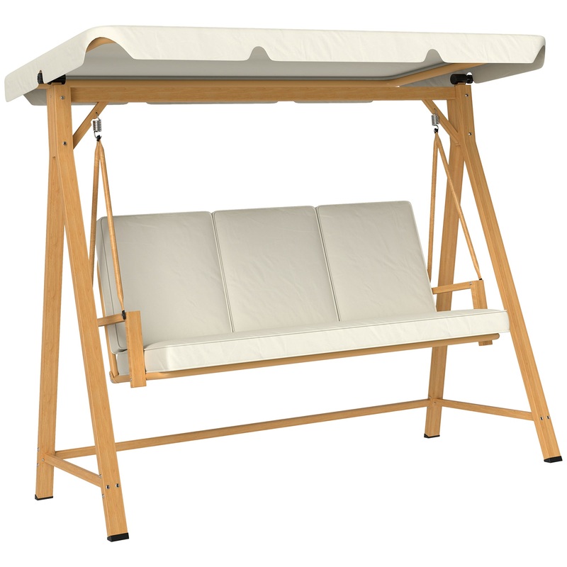 3 Seater Garden Swing Seat with Adjustable Canopy and Cushion Beige