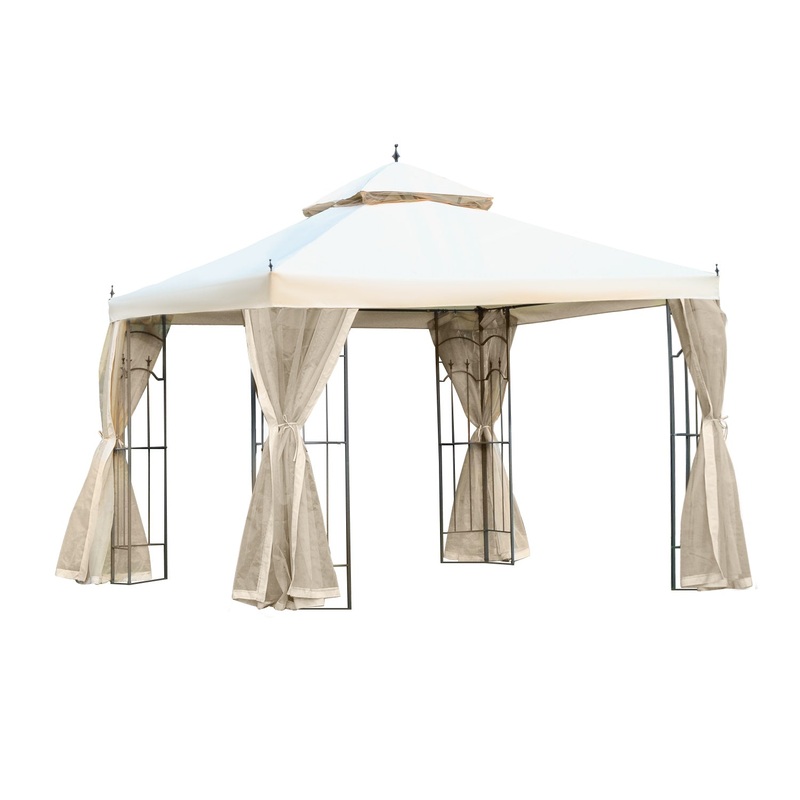 3 x 3(m) Garden Gazebo Double Top Gazebo Canopy w/ Mesh Cream White