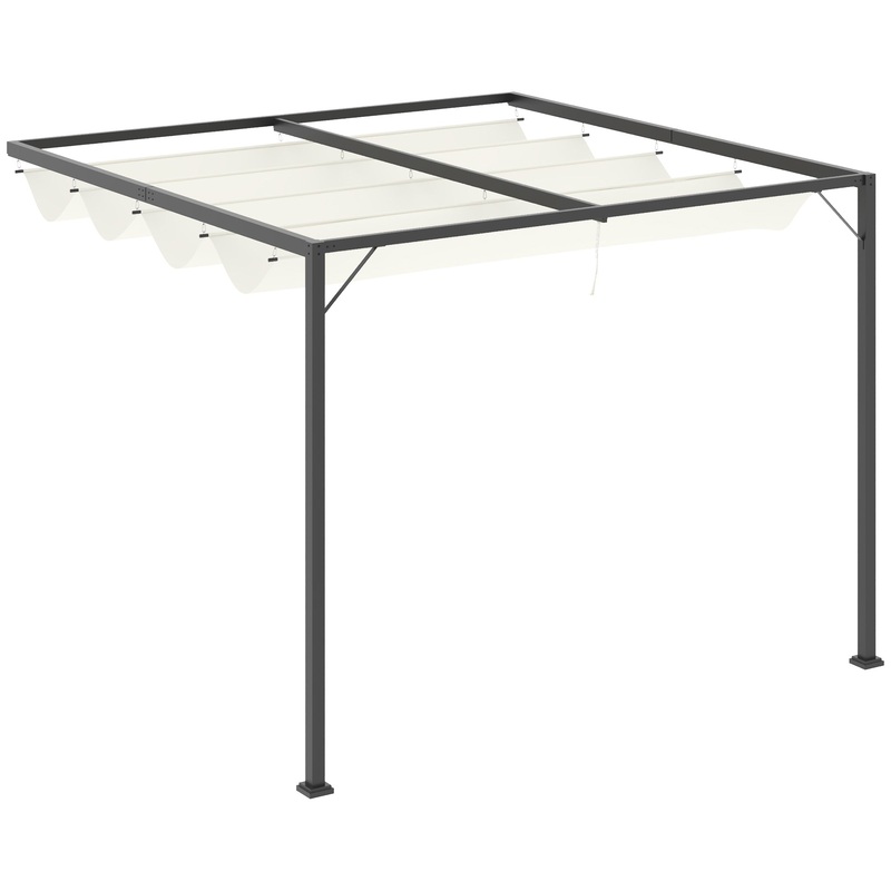 3 x 3(m) Outdoor Pergola Retractable Canopy Wall Mounted Gazebo Cream