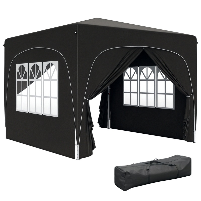 3 x 3(m) UPF50+ Pop Up Gazebo with Sides and Carry Bag, Black