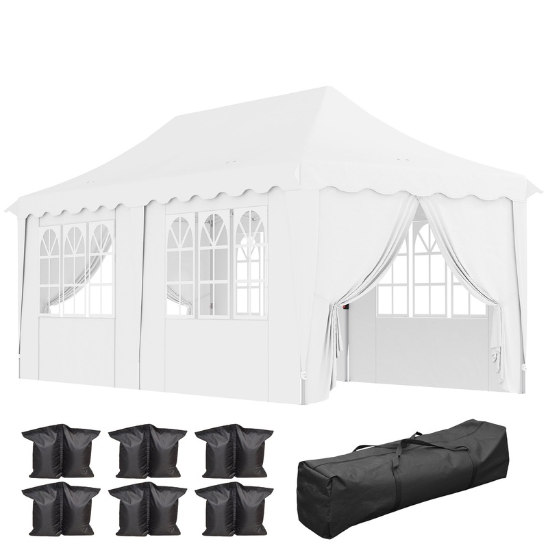 3 x 6m Pop Up Gazebo with Sides and Carry Bag, UPF50+, White
