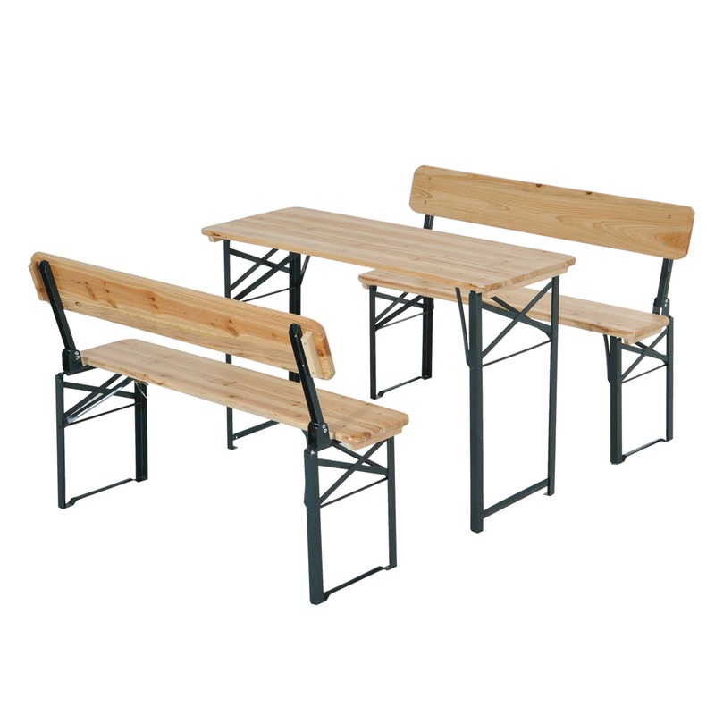 3PC Wooden Garden Picnic Set Patio Dining Table Bench Chair Party