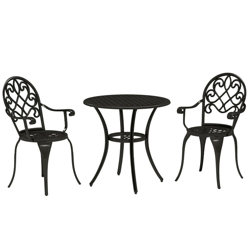 3PCs Bistro Set,  Aluminium Garden Table and Chairs Black