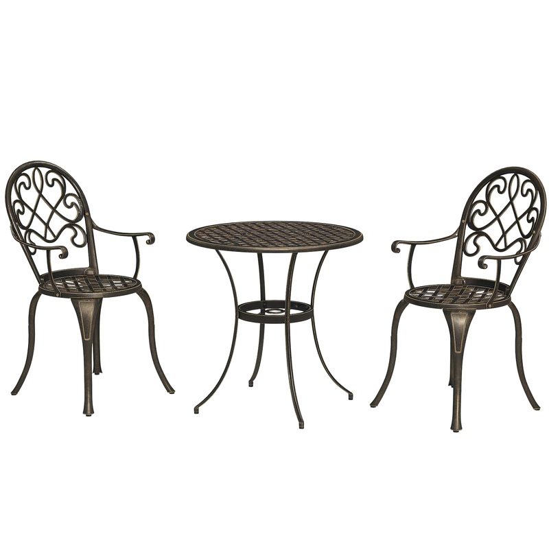 3PCs Bistro Set,  Aluminium Garden Table and Chairs Bronze Tone