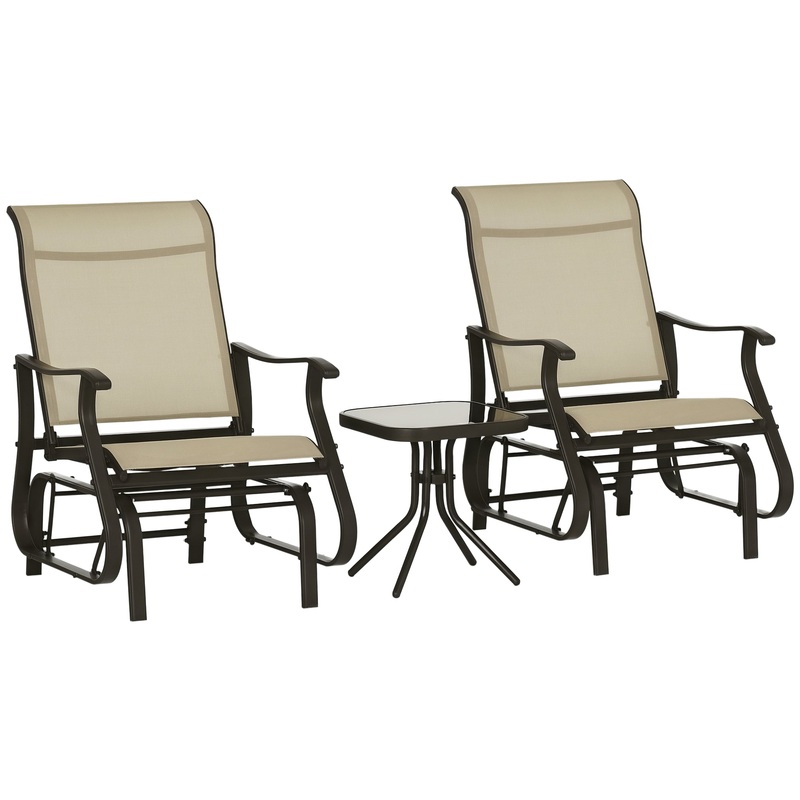 3PCS Outdoor Gliding Chairs w/ Table Set Patio Garden Furniture Khaki