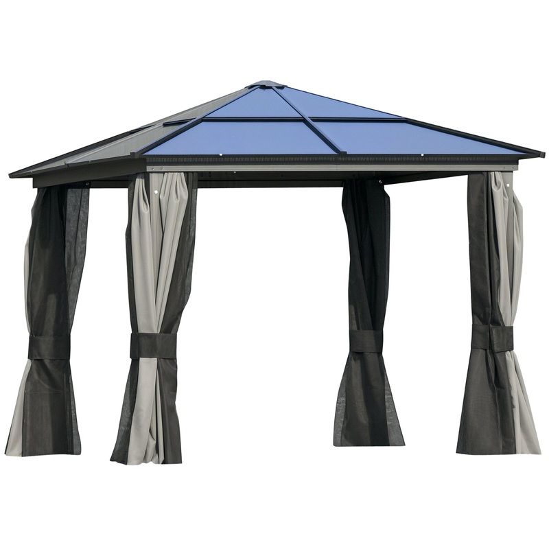 3×3(m) Aluminium Hardtop Gazebo Canopy w/ Polycarbonate Top, Curtains