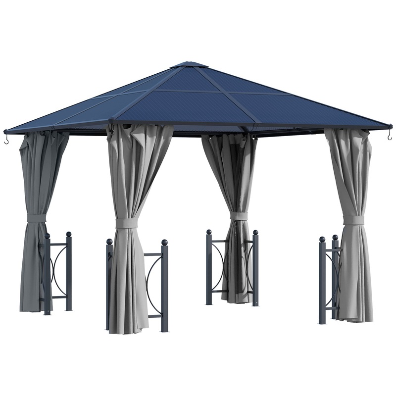 3×3(m) Hardtop Gazebo with Polycarbonate Roof, Netting and Curtains