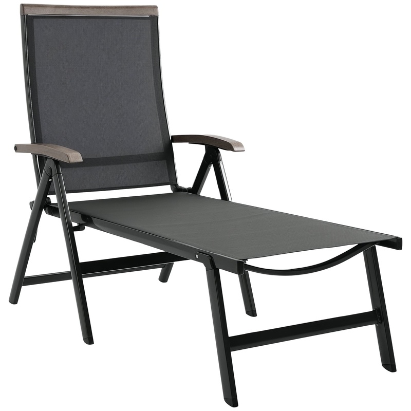 Outdoor Folding Sun Lounger w/ Adjustable Backrest and Aluminium Grey