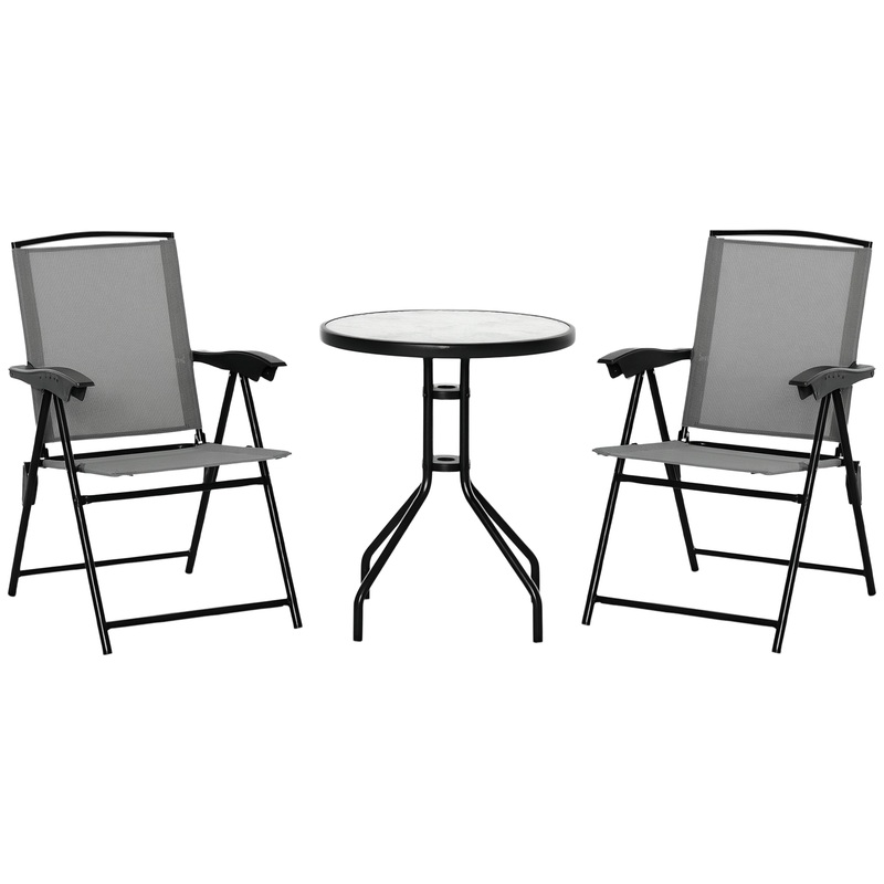 Patio Bistro Set Folding Chairs Garden Coffee Table for Balcony Grey