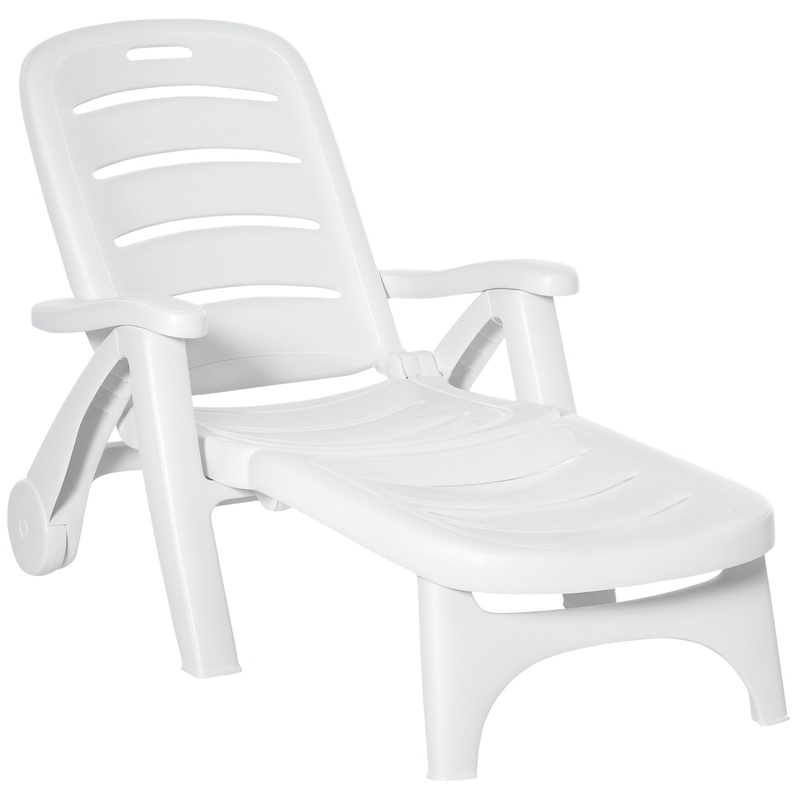 Patio Folding Lounge Chair Recliner with Wheels & 5-Position Backrest