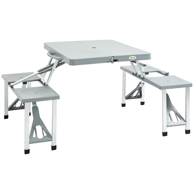 Picnic Table Chair Set 4 Seat Aluminium PP W/ 2.7cm Umbrella Hole