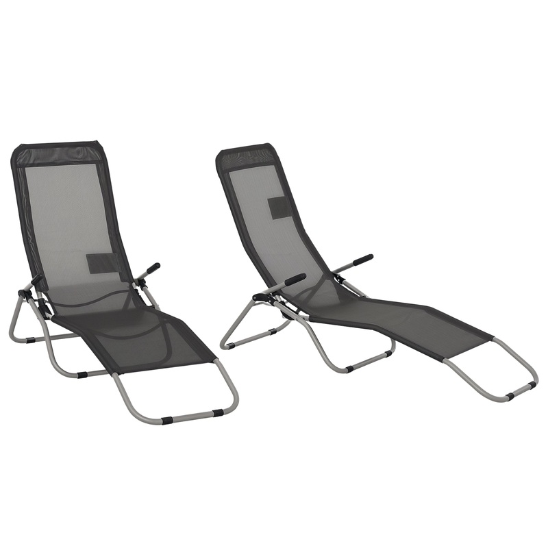 Set of 2 Outdoor Recliner Portable Lounge Chairs Adjustable Backrest