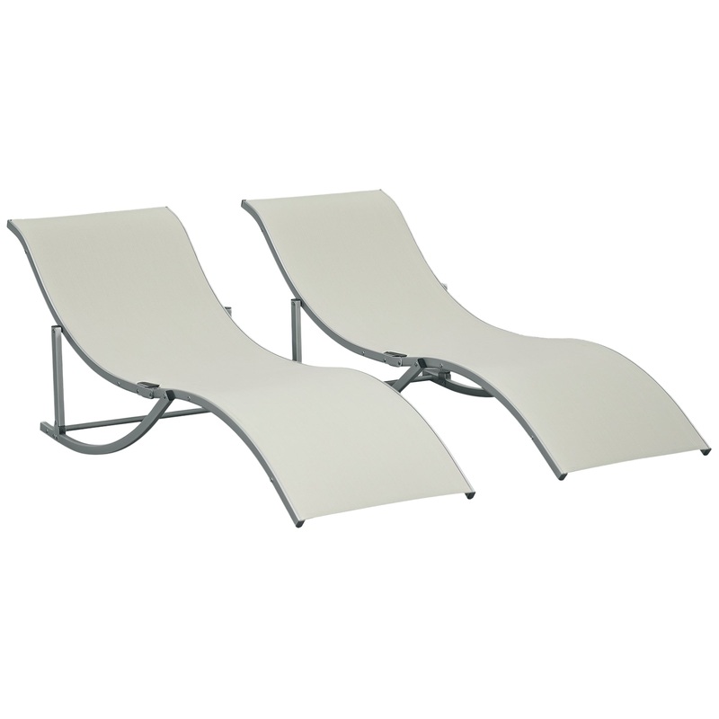 Set of 2 Zero Gravity Lounge Chair Recliners Sun Lounger Beige