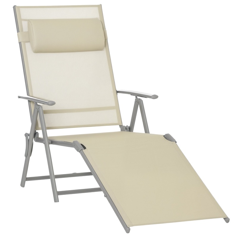 Sling Patio Reclining Chaise Lounge Garden Furniture Folding, Beige