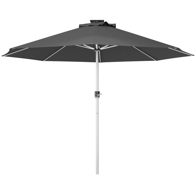 Solar Patio Garden Parasol with Lights for Outdoor, Charcoal Grey