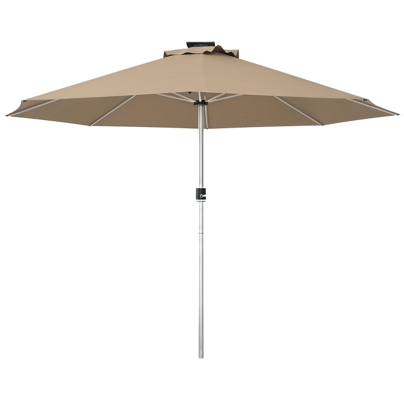 Solar Patio Garden Parasol with Lights for Outdoor, Khaki