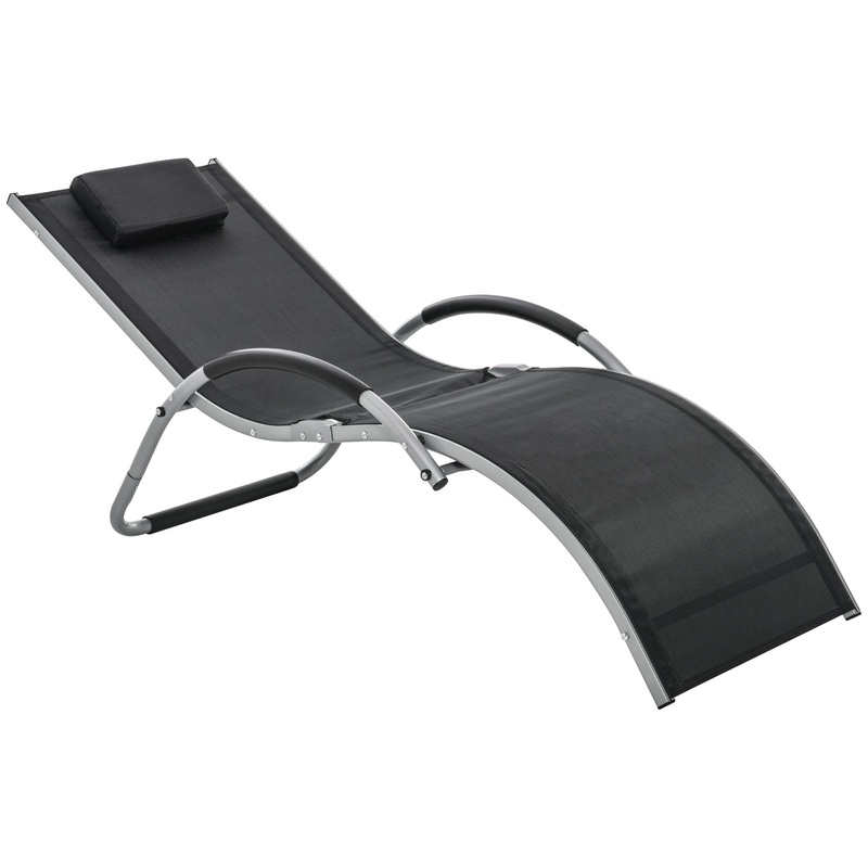 Sun Lounge Recliner Lounge Chair Design Ergonomic w/ Pillow Black
