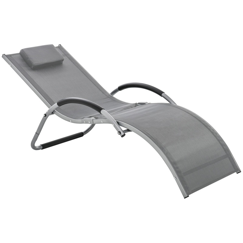 Sun Lounge Recliner Lounge Chair Design Ergonomic w/ Pillow Dark Grey