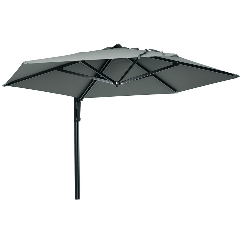 Wall-Mounted Parasol Patio Umbrella with Hand to Push System Grey