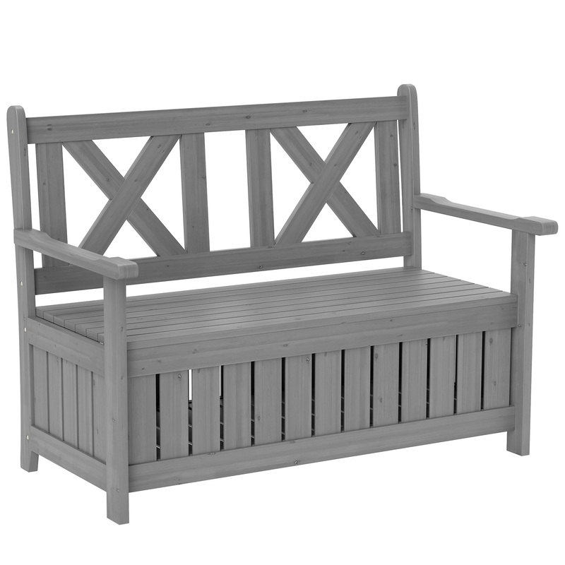 Wood Storage Garden Bench for Patio Outdoor Seating, Charcoal Grey