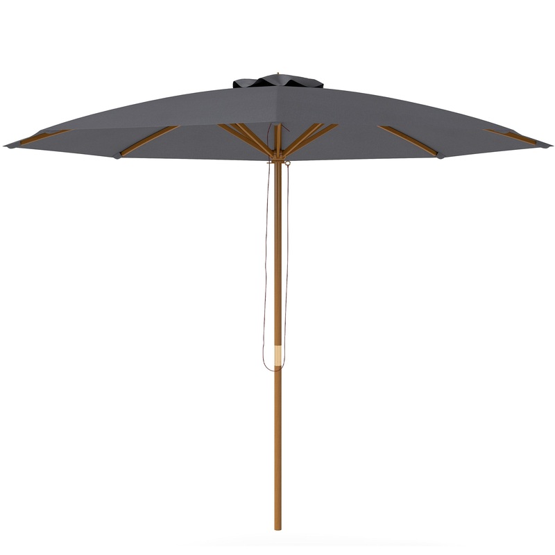 Wooden Garden Parasol with Rope Pulley Mechanism, Dark Grey