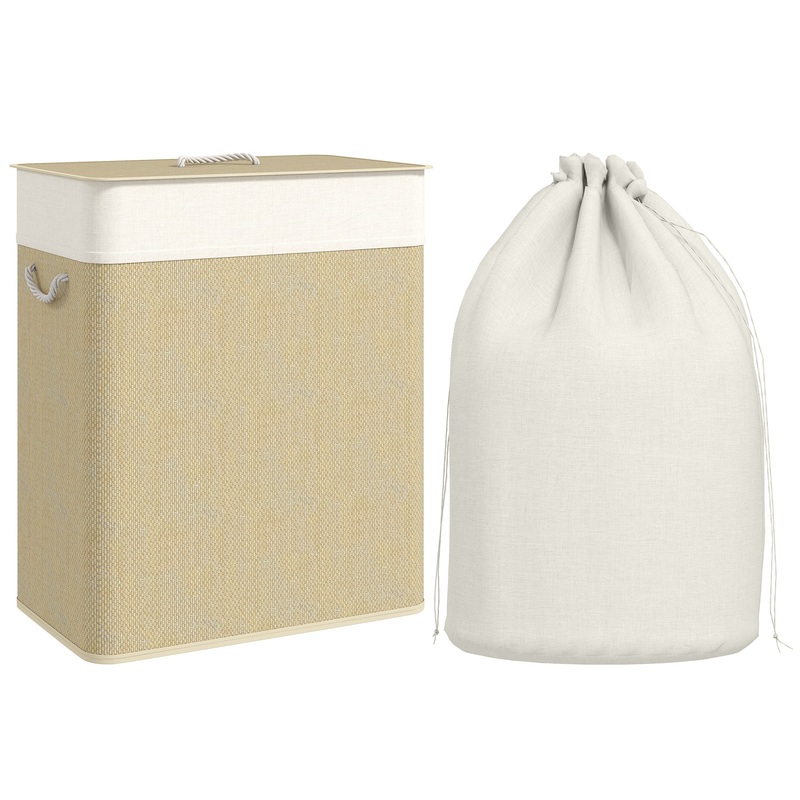 100L Laundry Basket with Lid, Washing Basket for Bathroom, Cream
