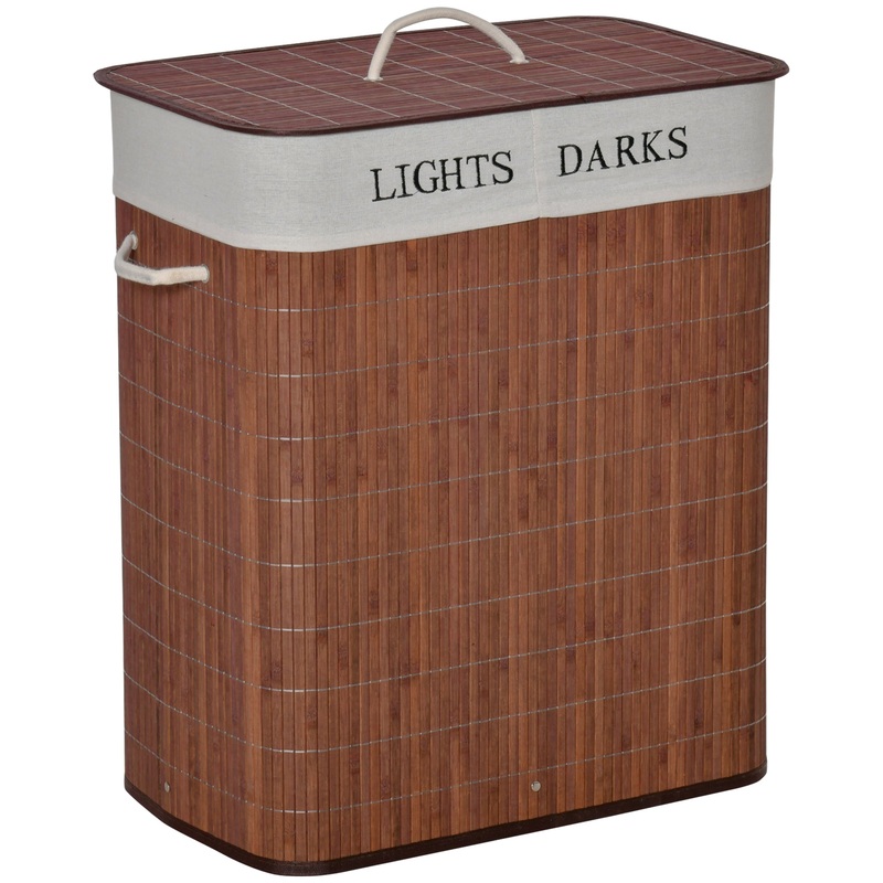 2 Section Collapsible Laundry Hamper Lid Removable Lining, Brown