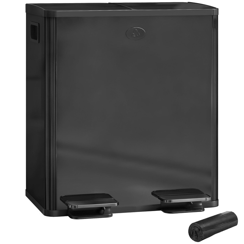 2 x 20L Dual Kitchen Bin Pedal Bin for Recycling and Waste, Black