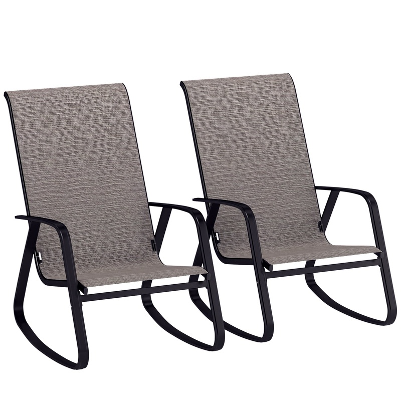 2PCS Garden Rocking Chairs with Armrests, High Back, Light Brown