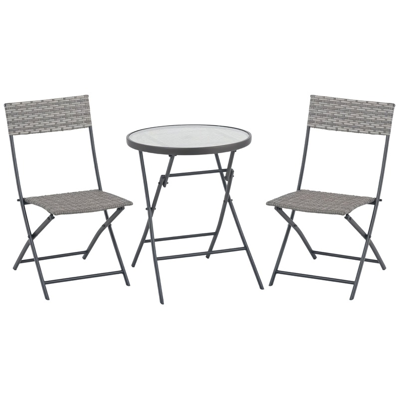 3 PCs Patio Wicker Bistro Set Foldable Table and Chair Set for Outdoor