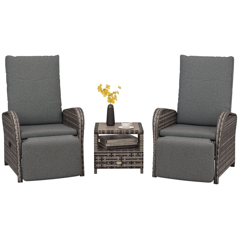 3 Pieces Rattan Bistro Set with Cushions for Outdoor, Brown