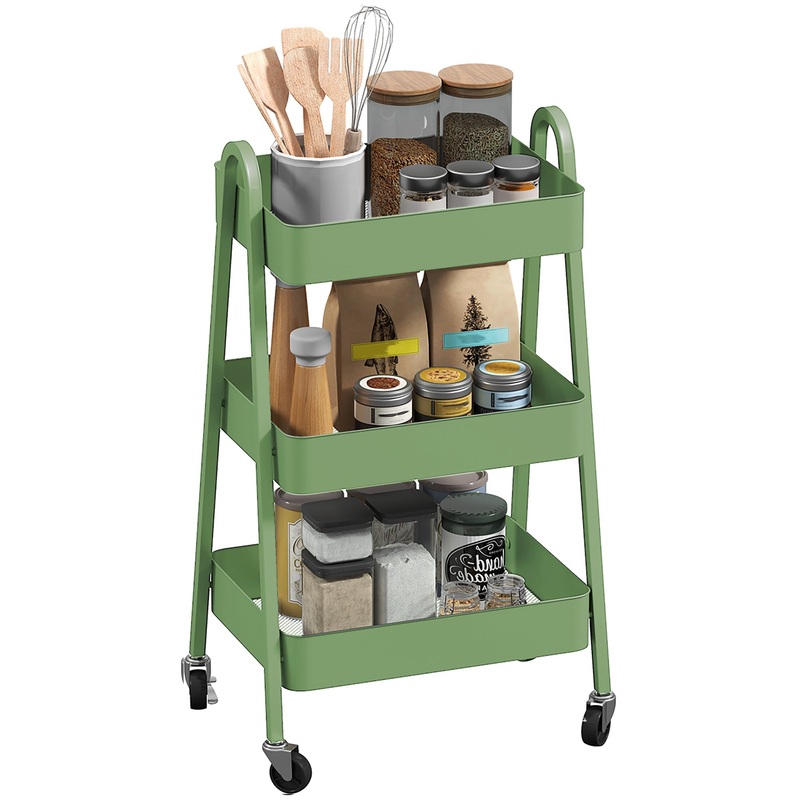 3-Tier Rolling Utility Cart Kitchen Storage Trolley on Wheels Green