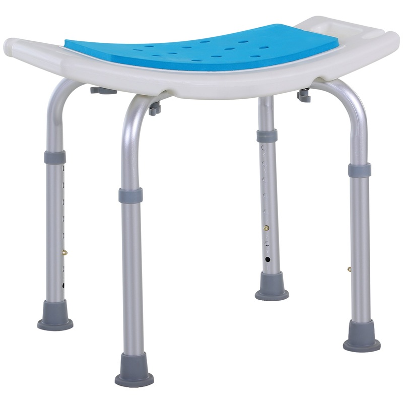6-Level Height Adjustable Aluminium Bath Room Stool Chair Shower Non-Slip Design w/ Padded Seat Drainiage Holes Foot Pad – Blue